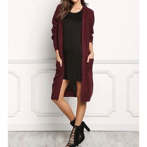 Love Culture long burgundy cartigan sweater